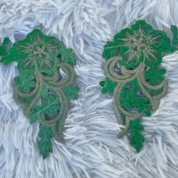 Green Embroidery Patches Iron On Patch Cratf Clothes Accessory Flower Set of 2 - Picture 5 of 8